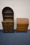 AN OAK DUTCH DRESSER with two drawers and two cupboard doors, width 76cm x depth 445cm x height