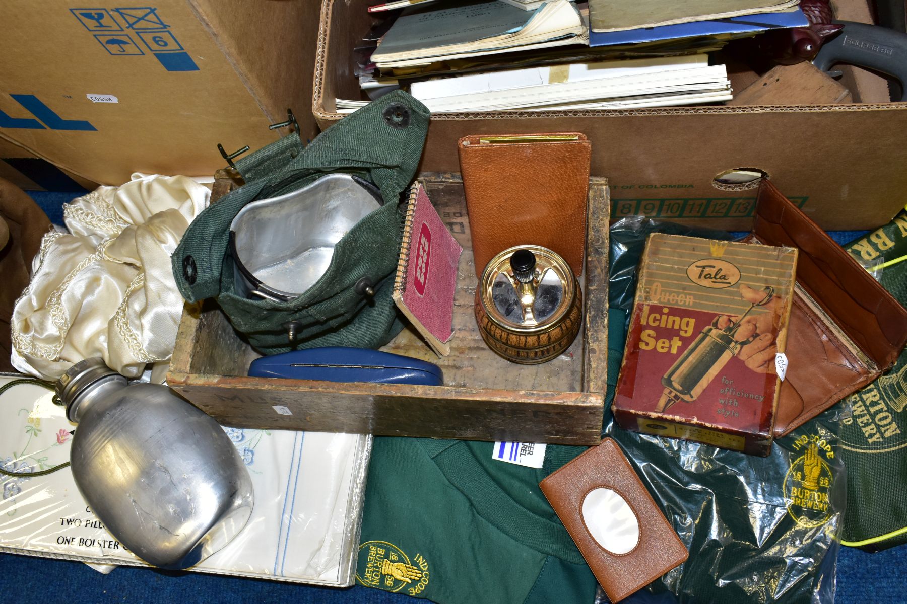 FIVE BOXES OF COLLECTABLES, PICTURES, PRINTED EPHEMERA, COSTUME AND TEXTILES, ETC, including Ind - Image 12 of 12