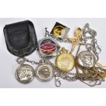 A BAG OF ASSORTED NOVELTY POCKET WATCHES, to include five novelty pocket watches with various