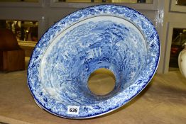 A LATE VICTORIAN BLUE AND WHITE TRANSFER PRINTED POTTERY OVAL TOILET BOWL, the interior with figures