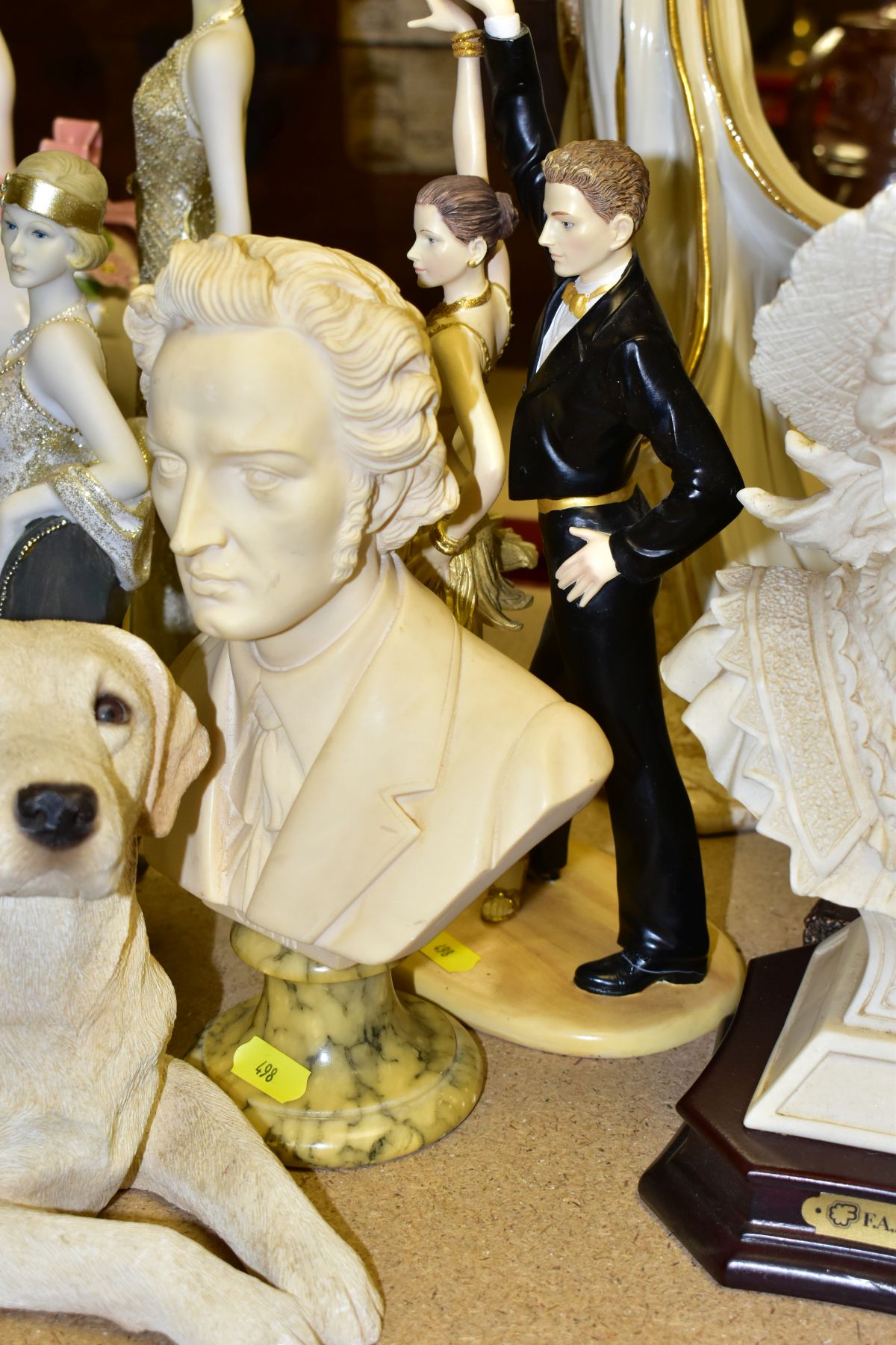 TWENTY THREE DECORATIVE SCULPTURES, ETC, to include a Sandicast Labrador, bust of Chopin signed A. - Image 12 of 13