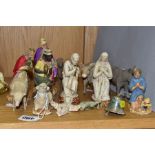 A NATIVITY GROUP, to include plaster Mary, Joseph, Jesus and sheep (all white), three kings (