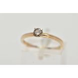 A 9CT GOLD SINGLE STONE DIAMOND RING, claw set, round brilliant cut diamond, total estimated diamond