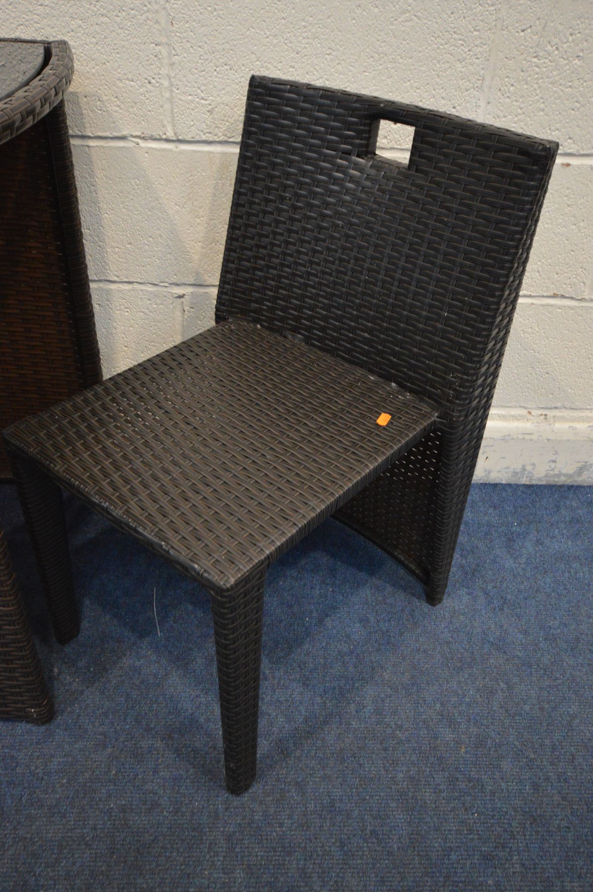 A BLACK GLASS TOP RATTAN EFFECT PATIO TABLE enclosing two chairs (3) - Image 2 of 3