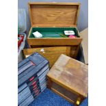 THREE STORAGE CABINETS WITH CONTENTS, to include a grey plastic six graduated drawer storage box