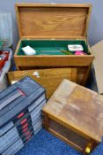 THREE STORAGE CABINETS WITH CONTENTS, to include a grey plastic six graduated drawer storage box