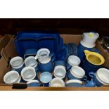 TWO BOXES OF DENBY POTTERY DINNER AND TEAWARES, assorted quantities and patterns, including