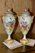 A PAIR OF LATE 20TH CENTURY ROYAL WORCESTER BLUSH IVORY LIMITED EDITION COVERED VASES, 'Floral Mist'