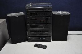 A SONY HST-D305 HI FI with CD player, Turntable, pair of matching speakers and a remote (PAT fail