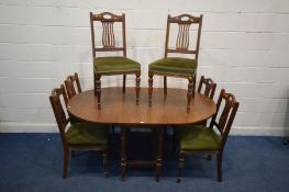 AN EARLY 20TH CENTURY OAK GATE LEG TABLE, open width 166cm x closed width 49.5cm x depth 107cm x