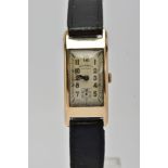 A ROLLED GOLD 'WEST END WATCH' WRISTWATCH, hand wound movement, rectangular discoloured dial, signed
