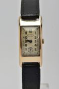 A ROLLED GOLD 'WEST END WATCH' WRISTWATCH, hand wound movement, rectangular discoloured dial, signed