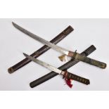 TWO JAPANESE WWII ERA SHORT SWORDS 'Gunto/Tanto' designs, blade length approximately 44cm, tang is