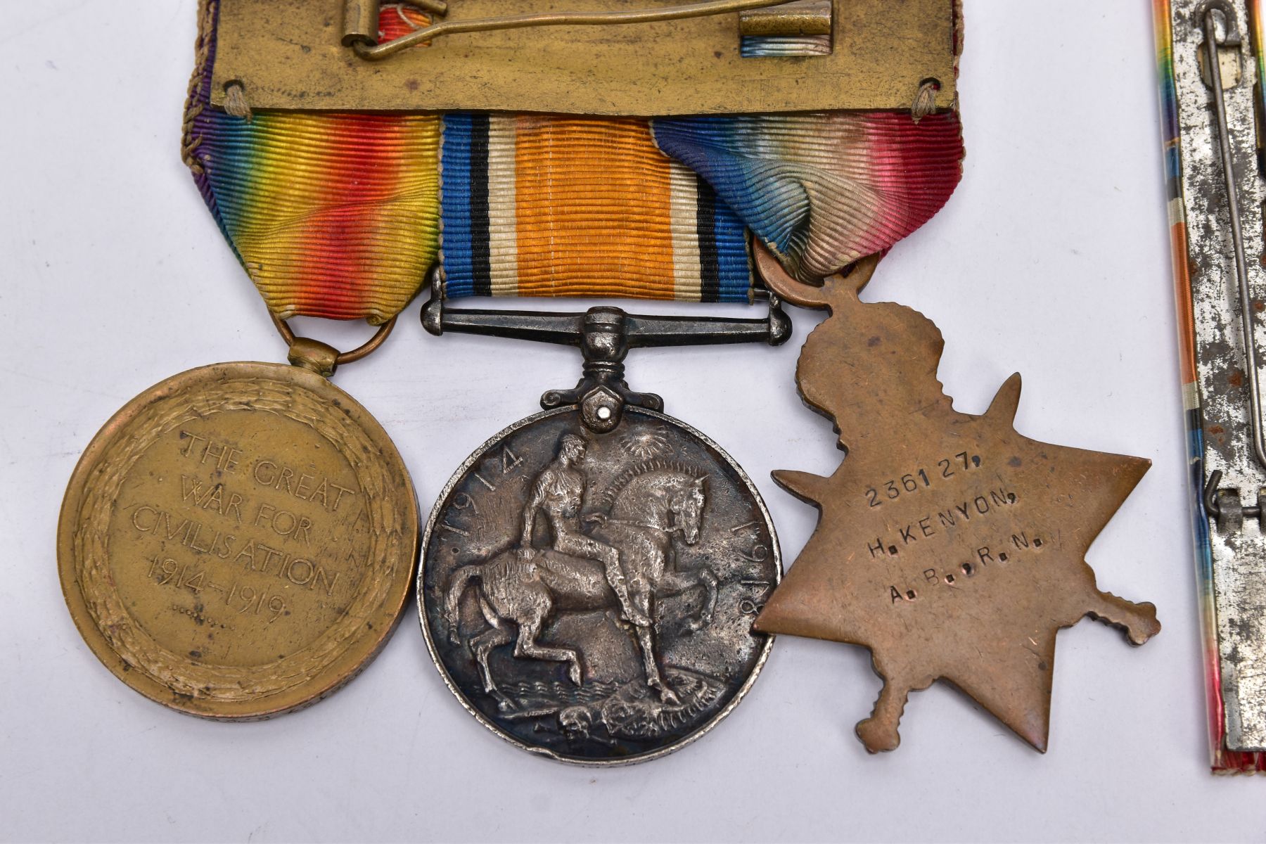 A BAR MOUNTED WWI 1914-15 STAR TRIO OF MEDALS NAMED TO 236127 H.KENYON, Royal Navy, together with - Image 4 of 4