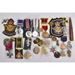 A BOX CONTAINING VARIOUS COPIES OF MILITARY RELATED MEDALS to include Military Medal Geo VI, GSM 2