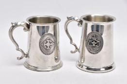 TWO PEWTER TANKARDS AS FOLLOWS: (A) Birmingham Pewter Company, solid base with the Staffordshire
