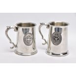 TWO PEWTER TANKARDS AS FOLLOWS: (A) Birmingham Pewter Company, solid base with the Staffordshire