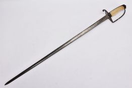 A POSSIBLY LATE VICTORIAN MILITARY DRESS SWORD, the blade length is approximately 81cm and is marked