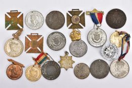 A BAG CONTAINING NINETEEN MISCELLANEOUS MEDALS, CORONATION CORPORATION, ETC