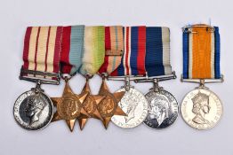 A GROUP OF SIX WWII ERA MEDALS ON A WEARING BAR, as follows: Naval General Service Medal Bar