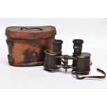 A BOXED PAIR OF WWI ERA FIELD BINOCULARS BY AICHISON OF LONDON, the strap has perished and broken in