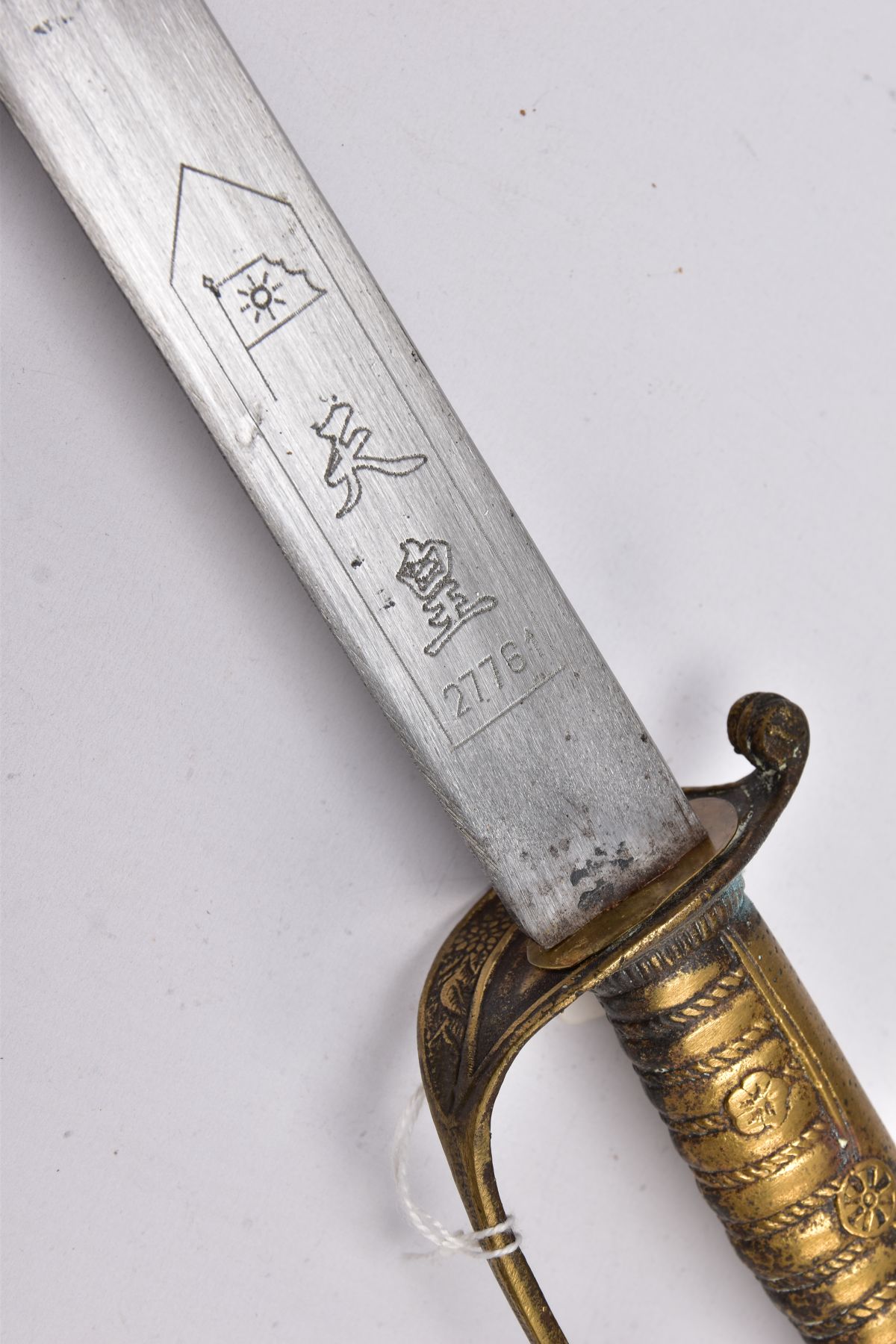 A CHINESE? POST WWII PATTERN MILITARY SWORD AND GREEN PAINTED METAL SCABBARD, the blade is - Image 4 of 13