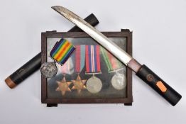 A SMALL GLAZED FRAME OF WWII MEDALS to include 1939-45, Burma Stars, Defence & War Medal, together