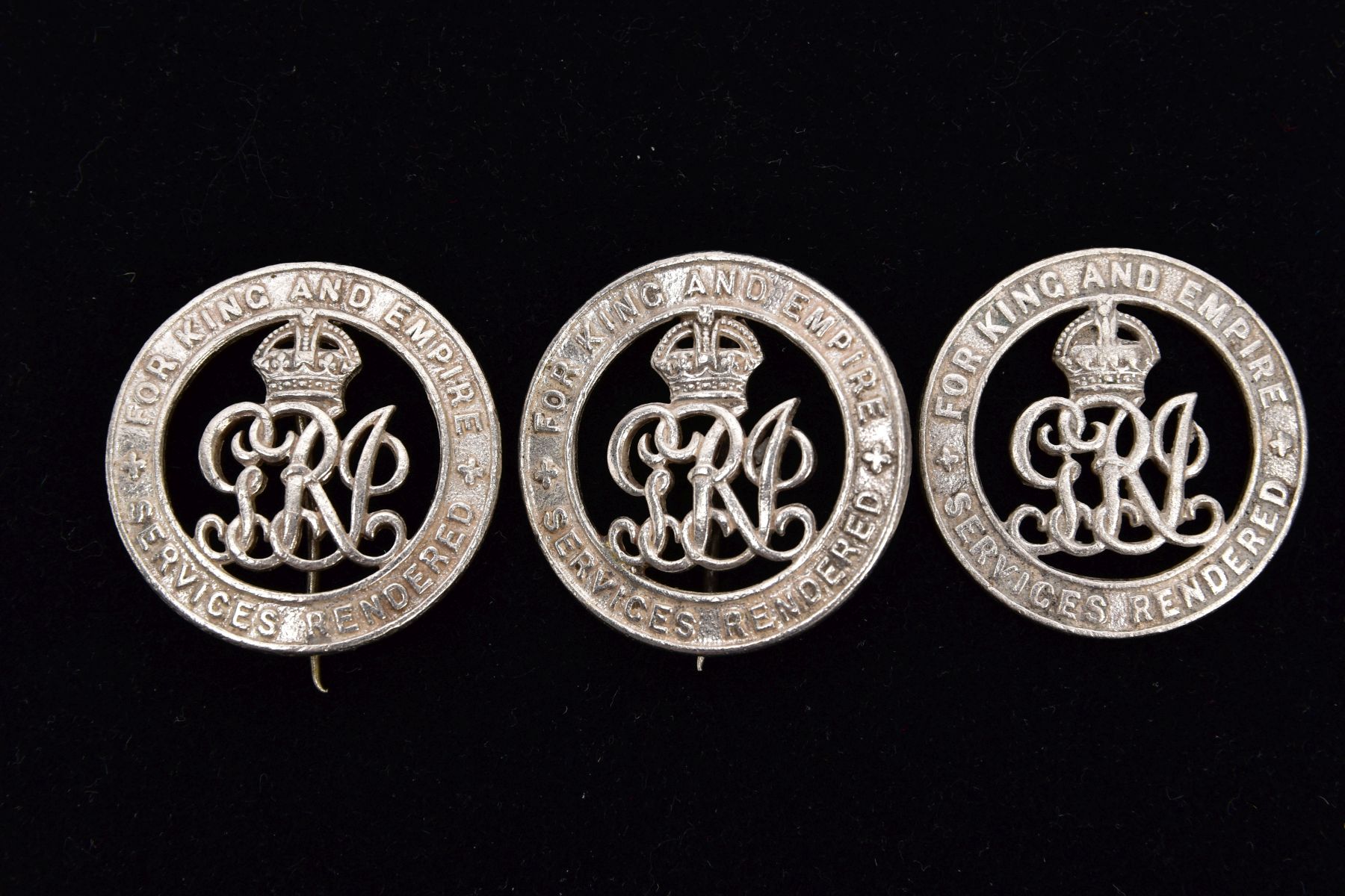 THREE 'FOR KING & EMPIRE SERVICES' RENDERED BADGES IN BRIGHT SILVER COLOUR, all three are - Image 2 of 3