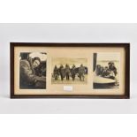 A GLAZED FRAME CONTAINING THREE BLACK AND WHITE PHOTOS OF RAF WWII AIRCREW, one of the Airman