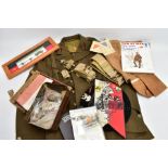 A BOX CONTAINING SEVERAL ITEMS OF MILITARIA relating to Polish Forces in WWII and other