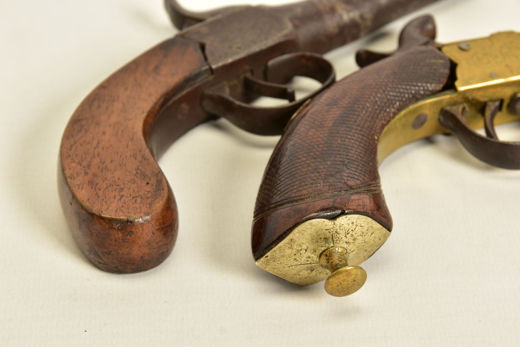 TWO ANTIQUE PERCUSSION BOXLOCK POCKET PISTOLS, the first has a round 56 bore 2¾'' screw off barrel - Image 5 of 14