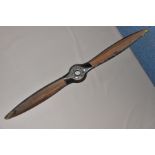 A LARGE WOODEN WITH METAL TRIM AERO PROPELLOR for the Gipsy Major Aircraft by De-Haviland, total