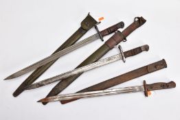 THREE WWI ERA US ISSUE RIFLE BAYONETS, all by Remington, all with proof marks, makers stamps, two