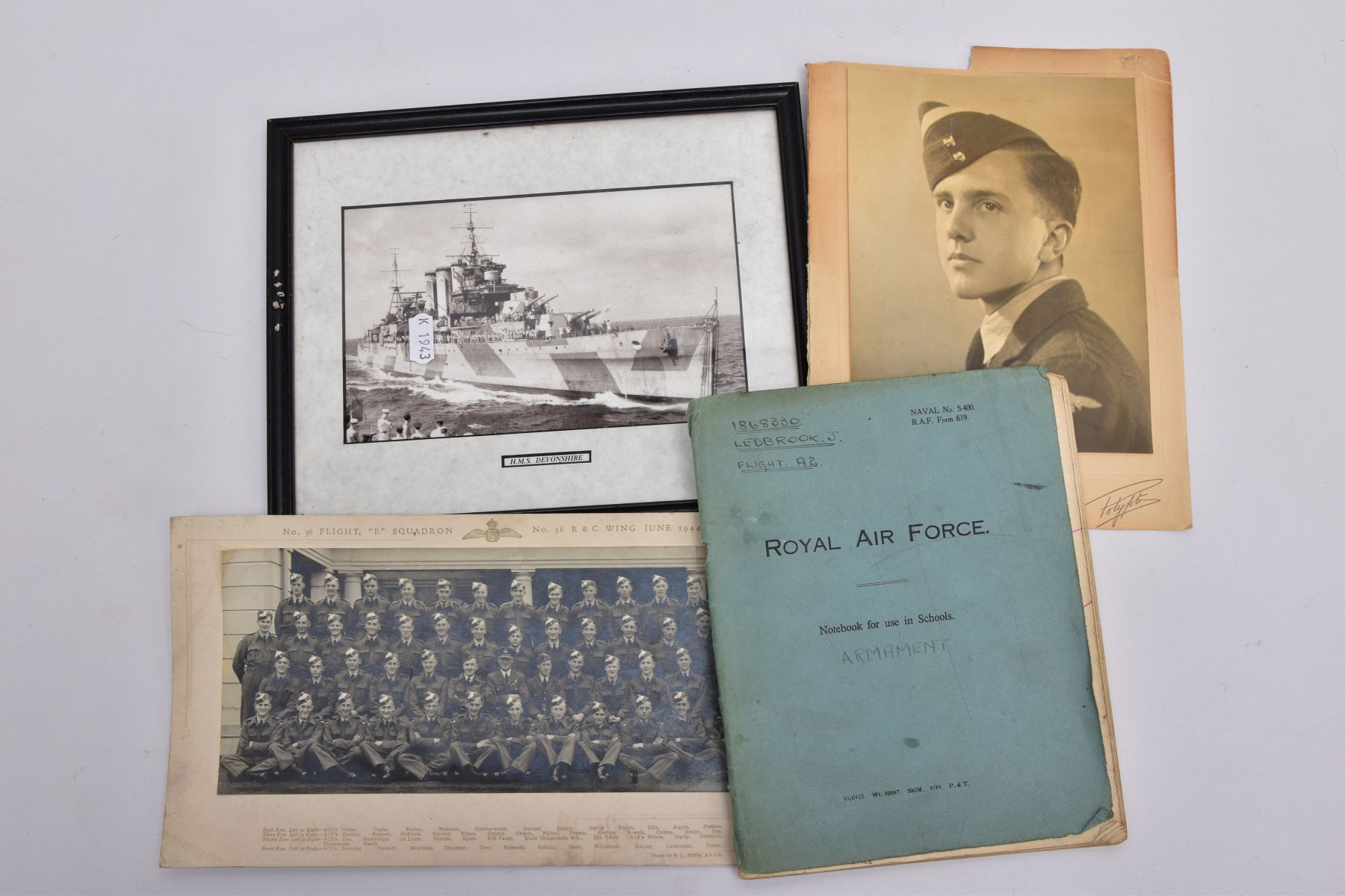 A SMALL BUNDLE OF WWII PERIOD EPHEMERA relating to Airman 1868330 J.Ledbrook RAF, he was part of