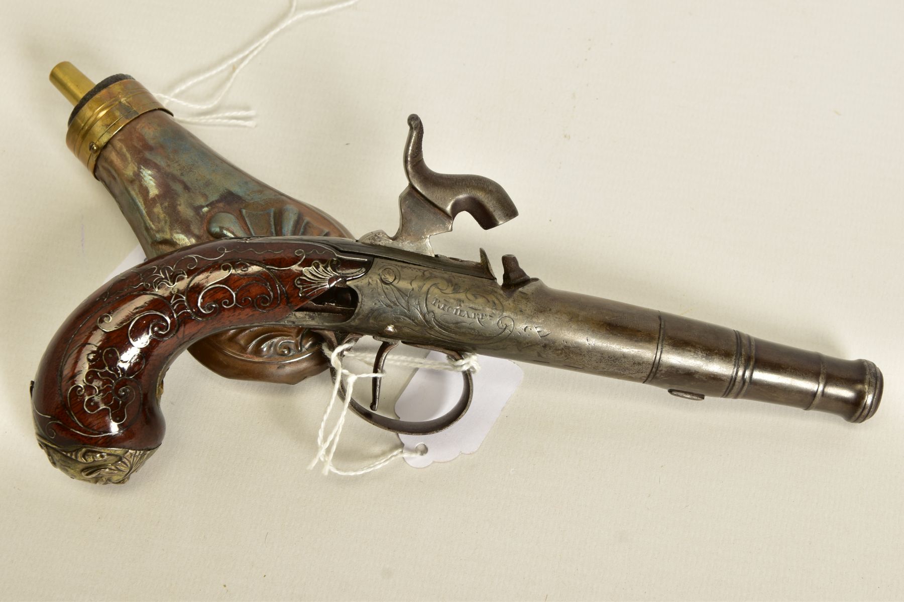 AN APPROXIMATE 60 BORE BOXLOCK POCKET PISTOL FITTED WITH A 2'' QUEEN ANN CANNON TURN OFF BARRELL - Image 3 of 13