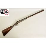 AN ANTIQUE 12 BORE SIDE BY SIDE PERCUSSION SHOTGUN BEARING THE NAME JOSEPH TYE ON THE LOCKS, it is