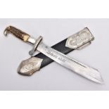 AN EXAMPLE OF A WWII GERMAN R.A.D. EM DAGGER AND SCABBARD, 'Arbeit Adelt' engraved to blade, the