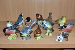 ELEVEN BESWICK BIRDS, comprising Chaffinch No991B, Blue Tit No992A, Wren No993A, Grey Wagtail No