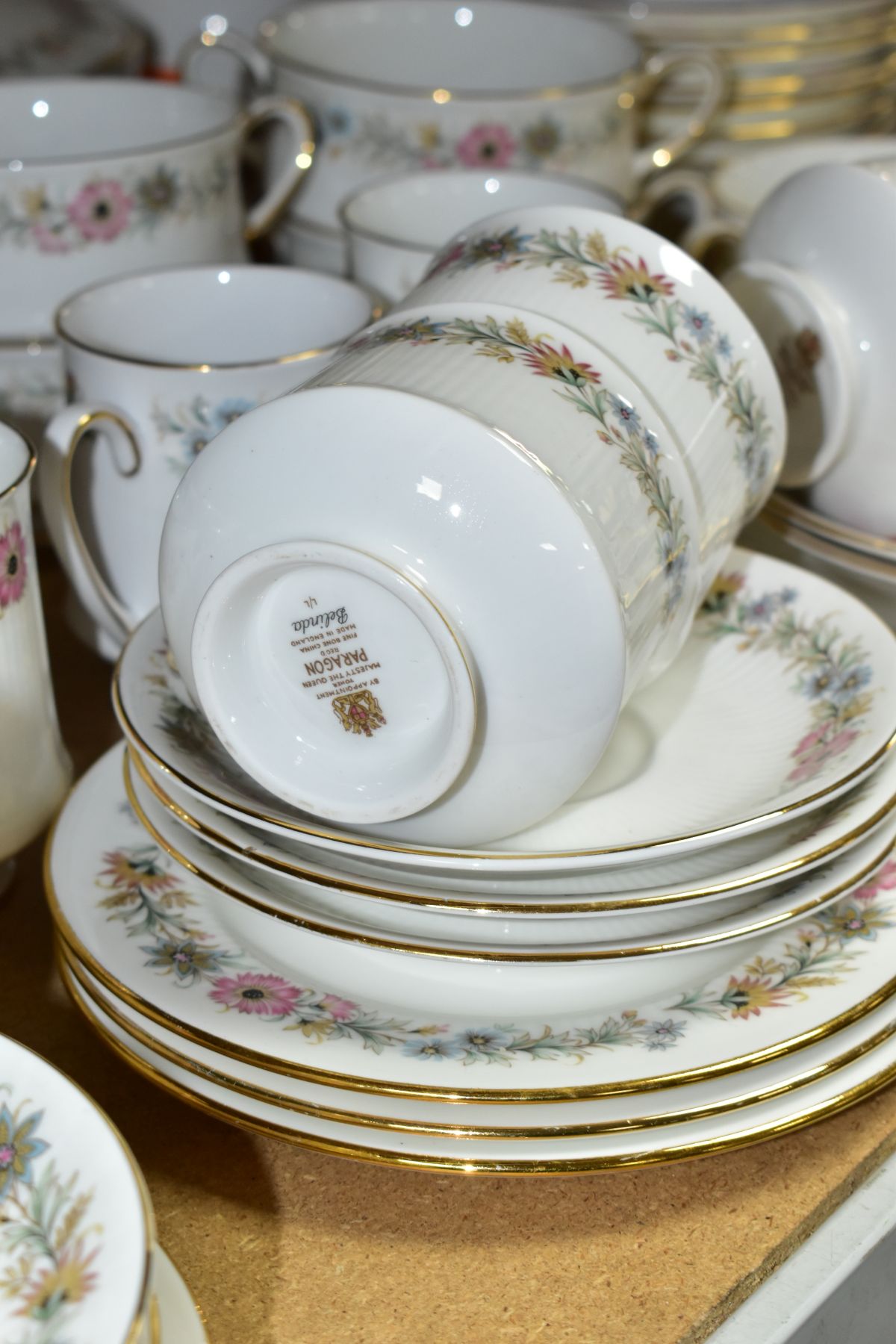 A ROYAL ALBERT/PARAGON 'BELINDA' PART DINNER SERVICE, comprising ten coffee cups (two Royal Albert), - Image 3 of 10