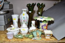 A GROUP OF CERAMICS AND GLASSWARE, including five pieces of Aynsley Wild Tudor giftware, a pair of
