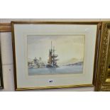 FRANCIS LEKE (1912 - ?), a sailing boat in a continental harbour, signed bottom left, watercolour on