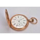 A ROLLED GOLD FULL HUNTER WALTHAM POCKET WATCH, round white dial signed 'waltham', Roman numerals,