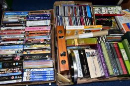 FIVE BOXES OF BOOKS, DVD'S, CD'S, ARTISTS ITEMS, ETC, to include Folio Society (The Great Gatsby -