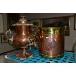 A VICTORIAN COPPER SAMOVAR with acanthus leaf handles, copper top, approximate height 44cm, together