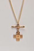 A YELLOW METAL PENDANT NECKLACE, the pendant in the form of a cross engraved '2000', also fitted