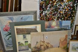 A COLLECTION OF OILS AND WATERCOLOUR PAINTINGS, to include Adam Knight (1855-1931), a road through a