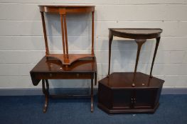 A QUANTITY OF MAHOGANY FURNITURE, to include a modern sofa table, tv stand, demi lune table and