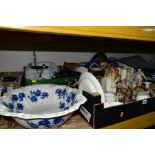 THREE BOXES AND LOOSE CERAMICS AND GLASSWARE, including a pair of French Montigny Sur Loing