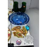 SIX PIECES OF GLASSWARE, to include an Orrefors 'Raspberry' candle holder, height 7cm, a