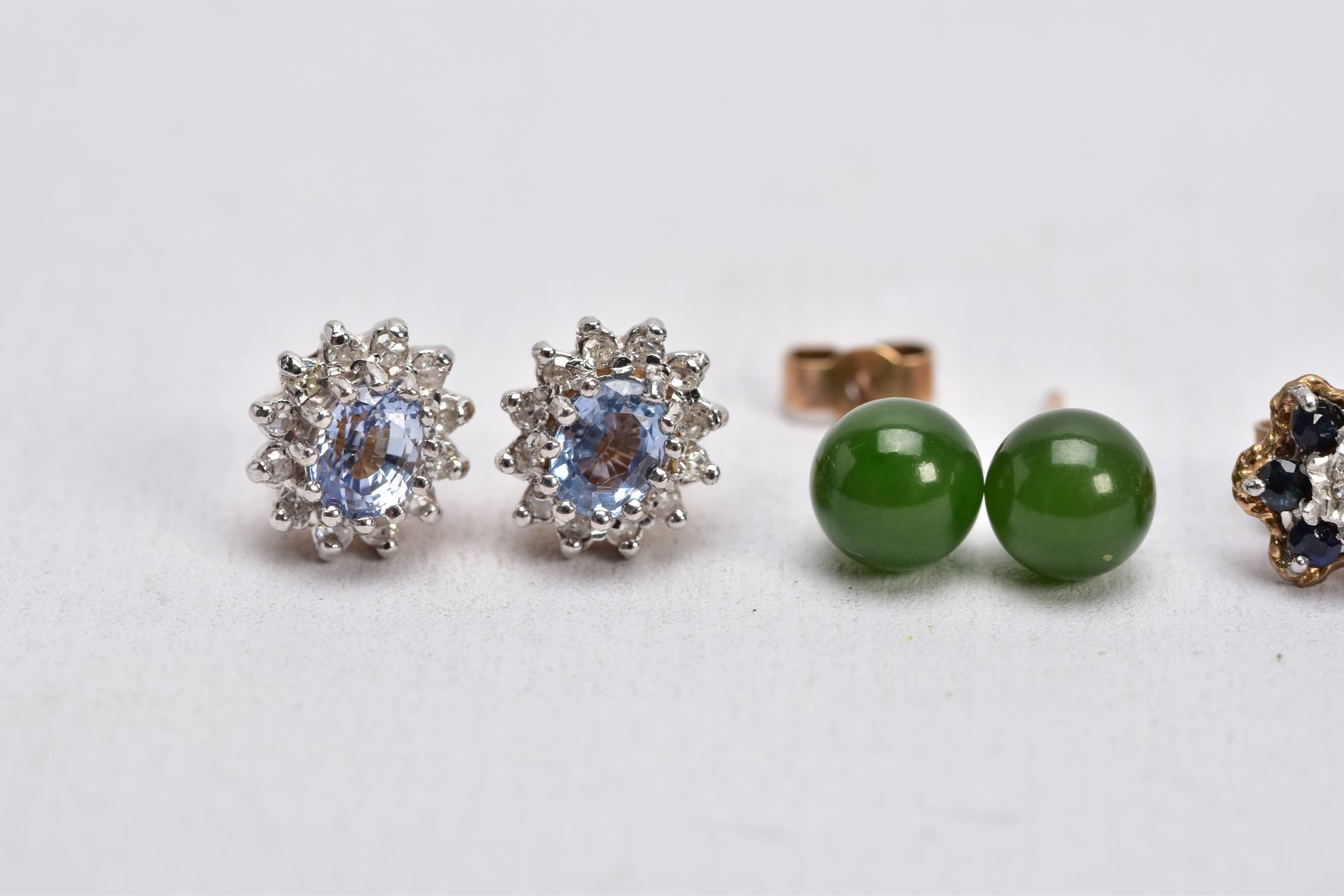 FIVE PAIRS OF GEM SET EARRINGS, to include a pair of emerald and diamond stud earrings, missing - Image 2 of 4